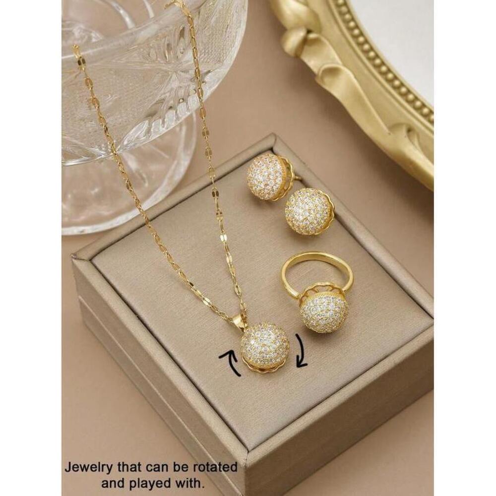 Sparkling Full Crystal Geometric Rotatable Stainless Steel